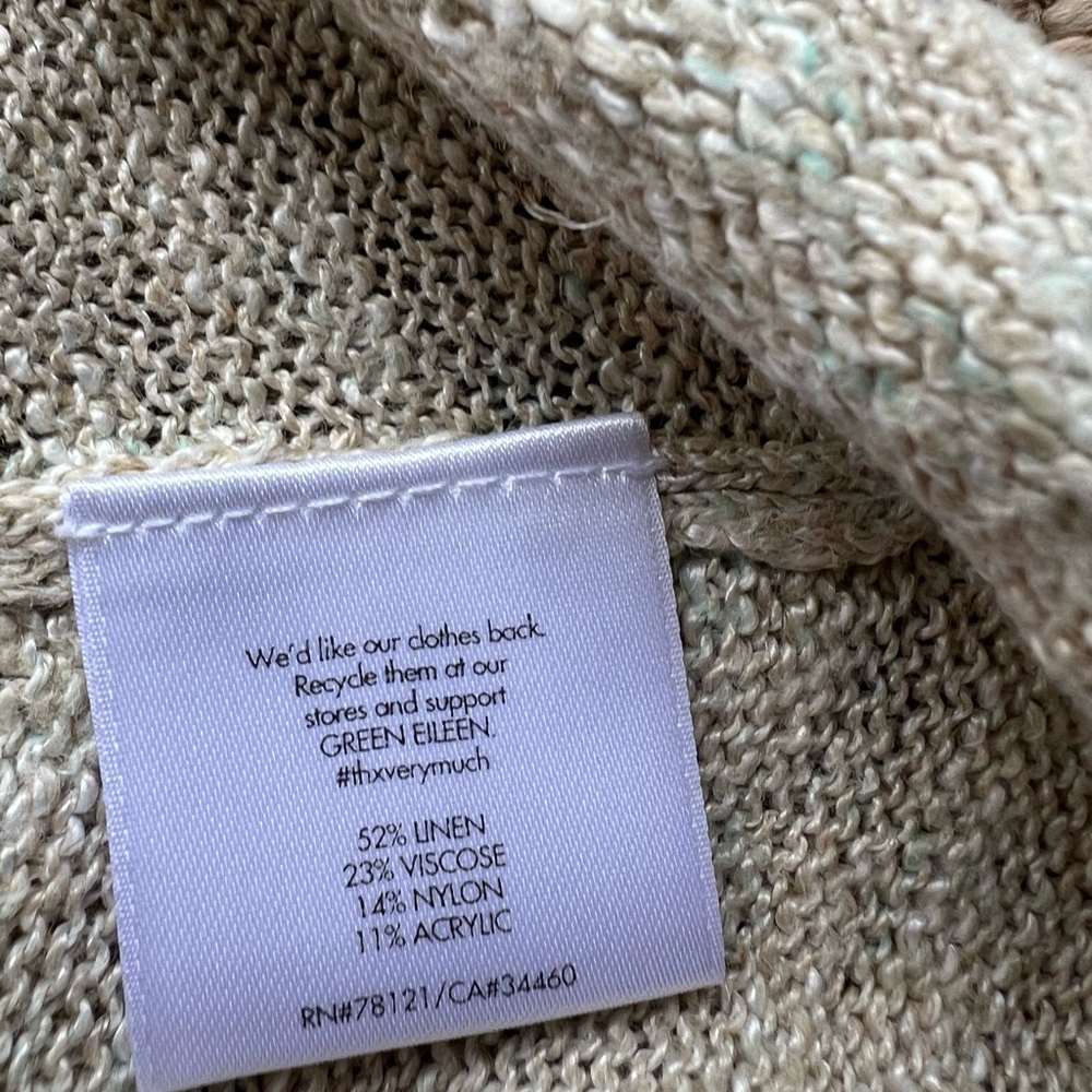 Eileen Fisher Beige Short Sleeve Organic Linen Knit Women's Sweater Size Large C - Picture 6 of 7